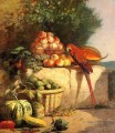Fruits et légumes avec un perroquet